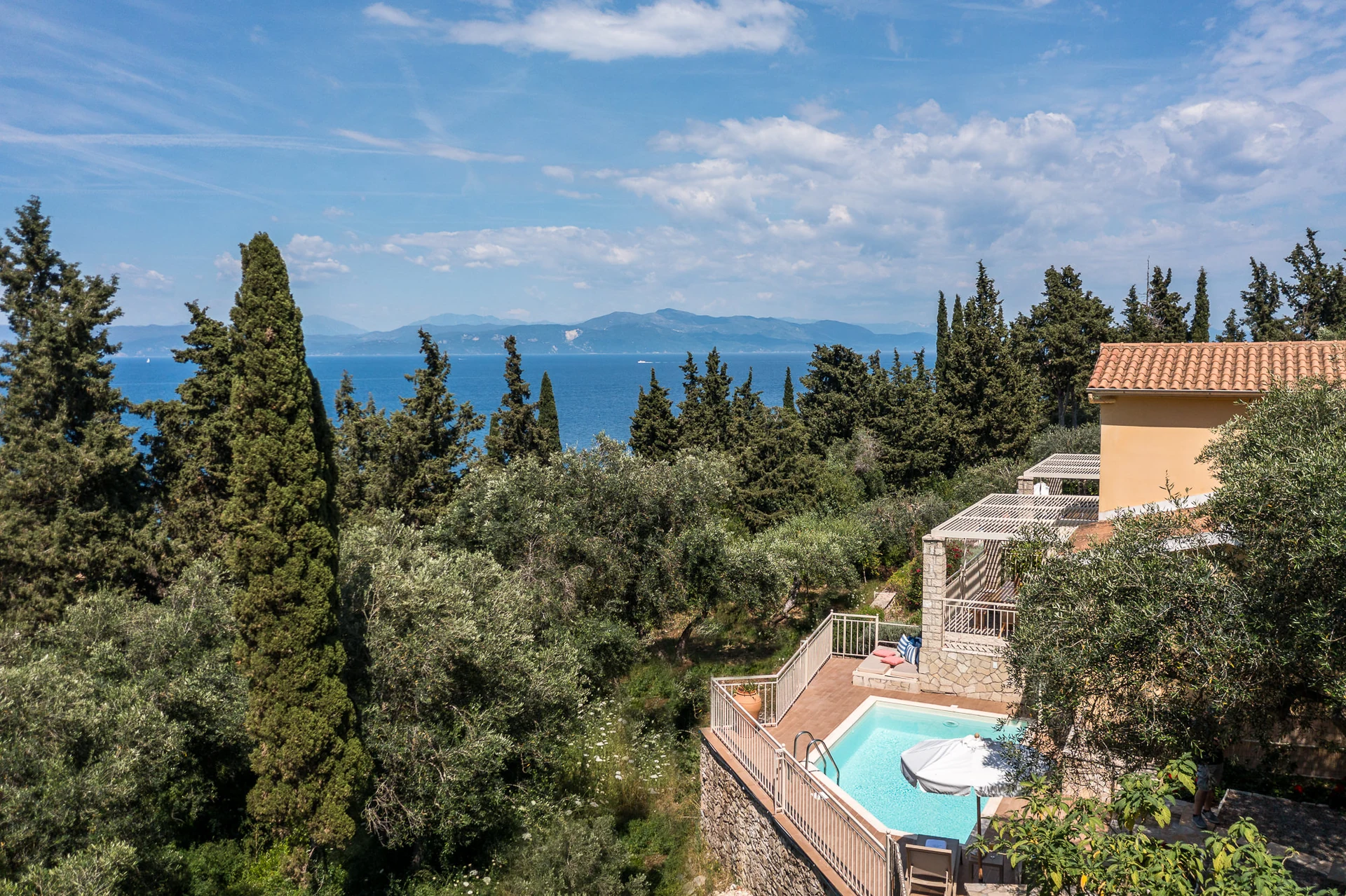 muscalas villas paxos aerial cypress sea mountain view