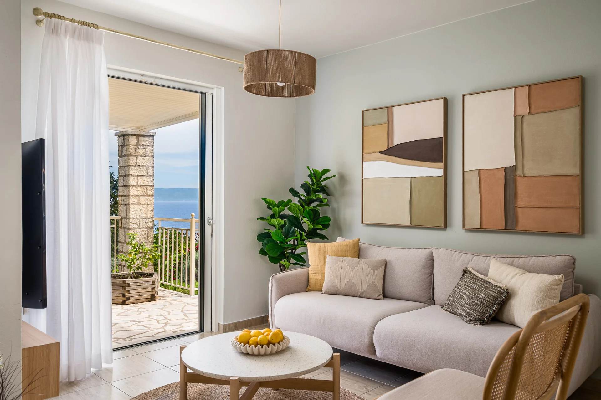 muscalas villas paxos living room sofa sea view